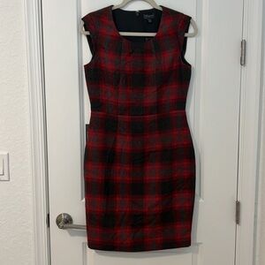 NWT The Limited Wool Look Sheath Dress Red Gray Plaid Size 2 Winter Holiday